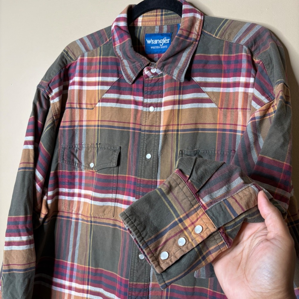 Wrangler Men's Western Shirt Sz XXL Pearl Snap Plaid Long Sleeve